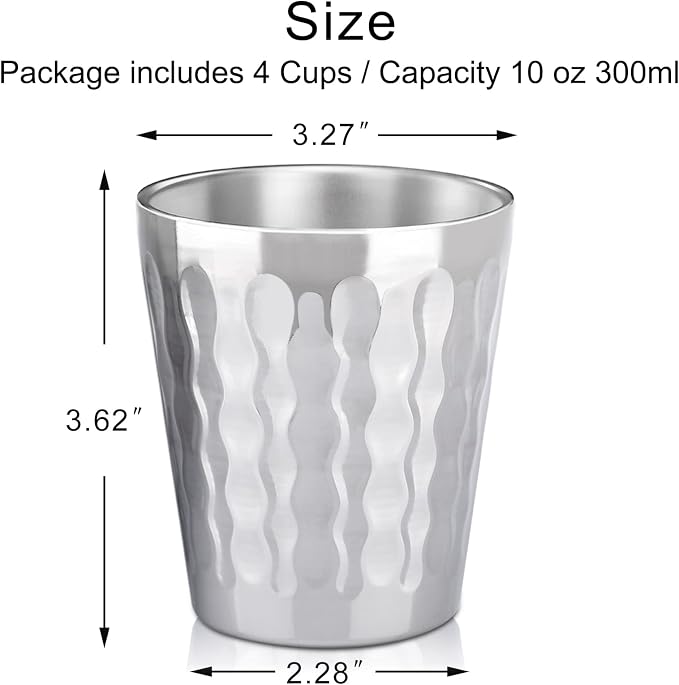 Beasea 10oz Stainless Steel Cups, 4 Pack Double Wall Metal Stackable Insulated