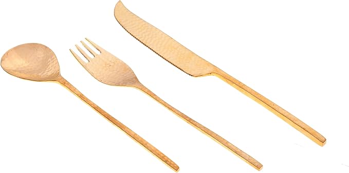 DeKulture Handmade Pure Brass 3 Pieces Cutlery Set Premium Deluxe Tableware