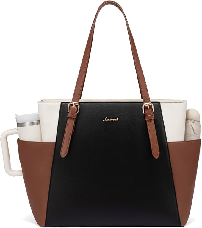 LOVEVOOK Laptop Tote Bag for Women, Leather Work Computer Briefcase Bag | Large