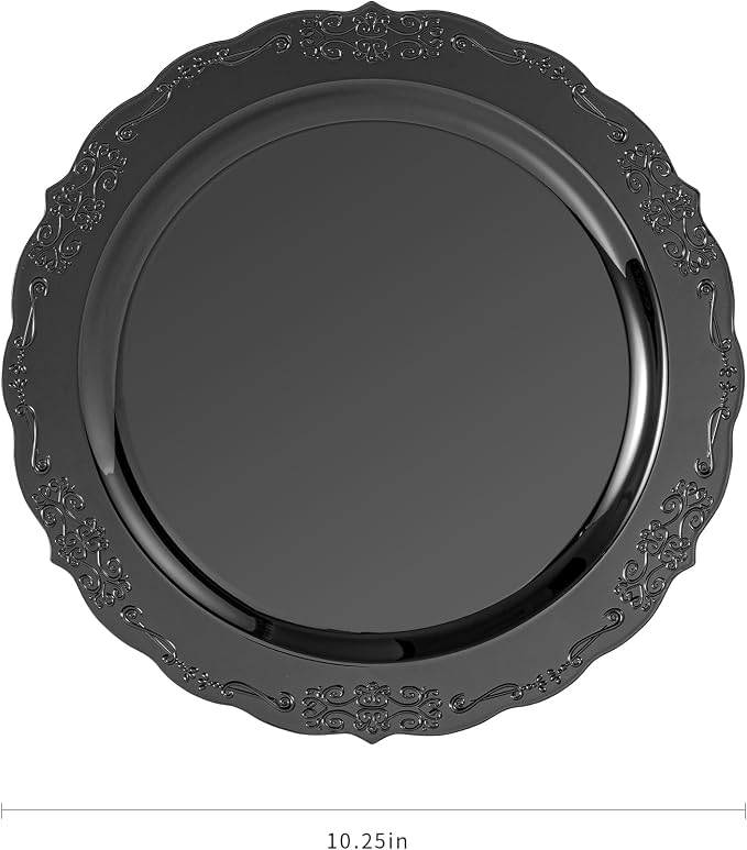 100 Pcs Black Plastic Plates for Party 10.25" Dinner Disposable Plates | 100