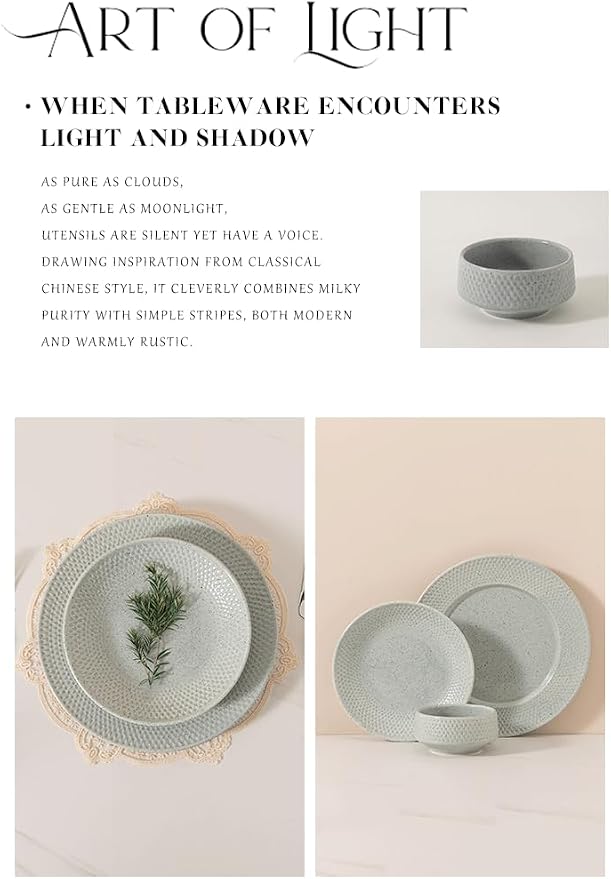 4-piece set, embossed B design plate and bowl set, microwave and dishwasher