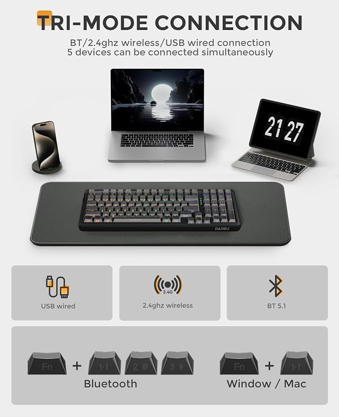 DAREU EK98PRO Wireless Mechanical Keyboard, Gasket Hot Swappable Custom