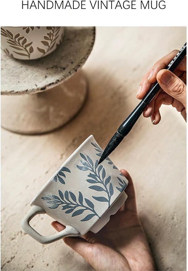 12 Ounce Ceramic Mug Set of 3 Embossed Leaf Ceramic Coffee Mugs, Vintage