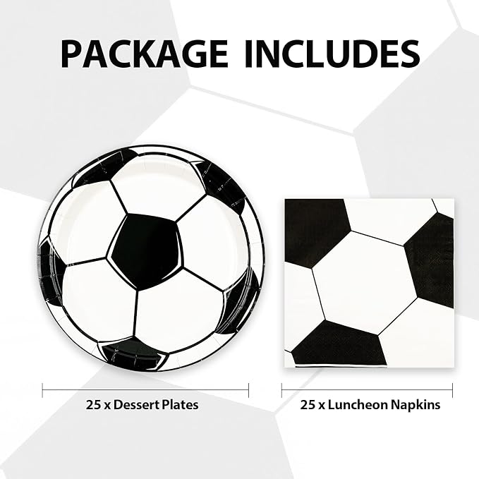 50PCS Soccer Plates and Napkins, 7inch Disposable Tableware Set | Soccer Themed
