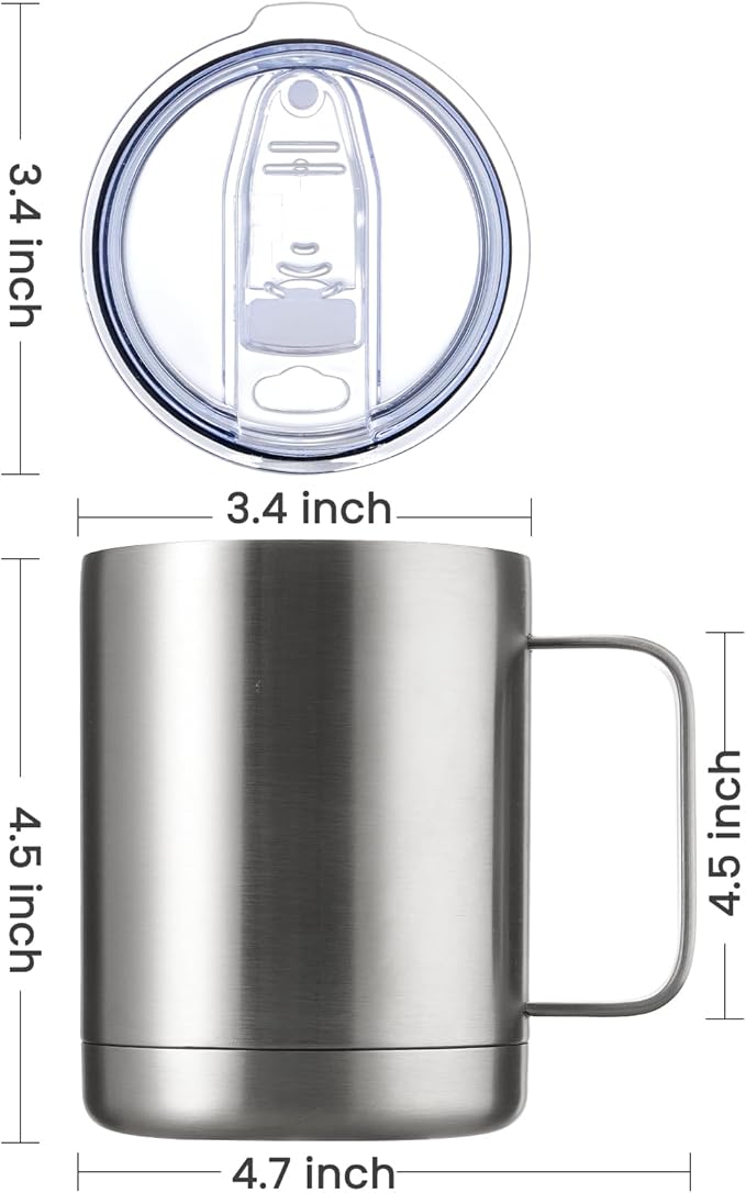 MEWAY 12oz Coffee Mug With Handle 4 Pack Bulk, Stainless Steel Insulated Travel