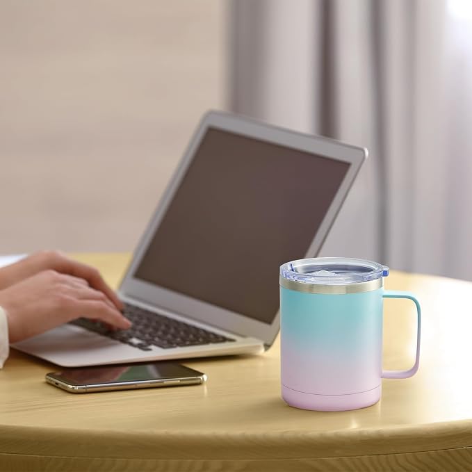 MEWAY 12oz Coffee Mug With Handle and Sliding Lid, Stainless Steel Travel