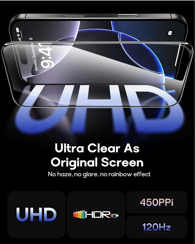 3 Pack for iPhone 15 Pro Tempered Glass Screen Protector:9H+ Durable, Auto