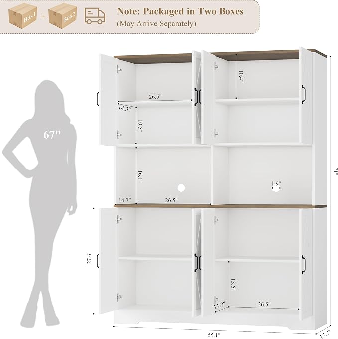 71" Tall Pantry Cabinet, Large Kitchen Hutch