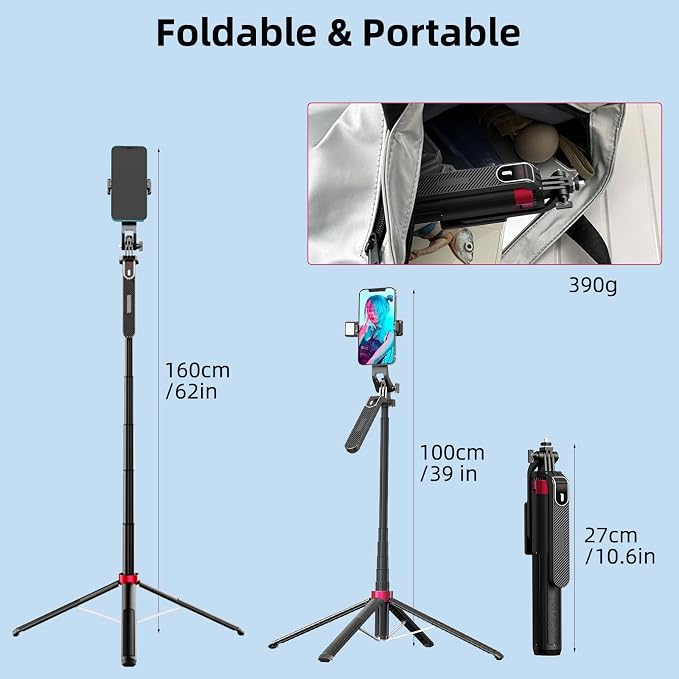 WOVTE 71" Selfie Stick with 2 Lights, Extendable Stand