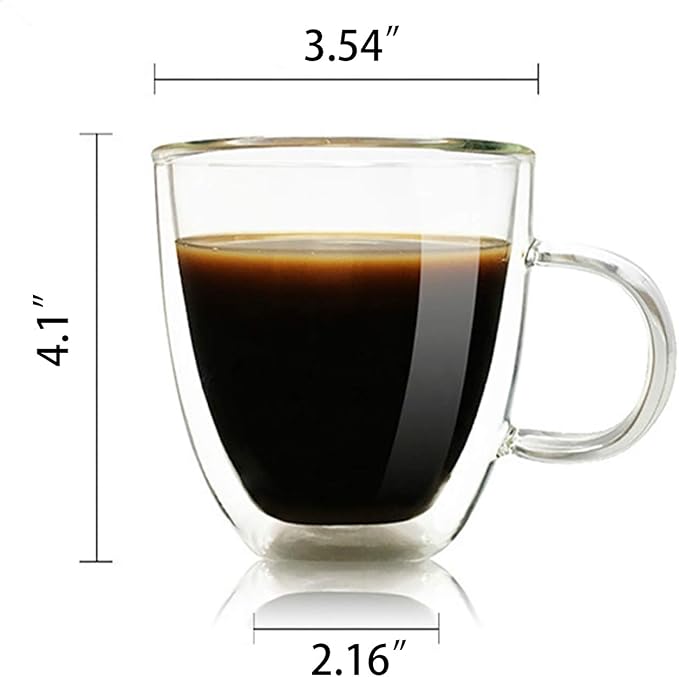 Glass Coffee Mug, Double Wall Insulated Glass Cup 12 Oz Heat-resistant Clear