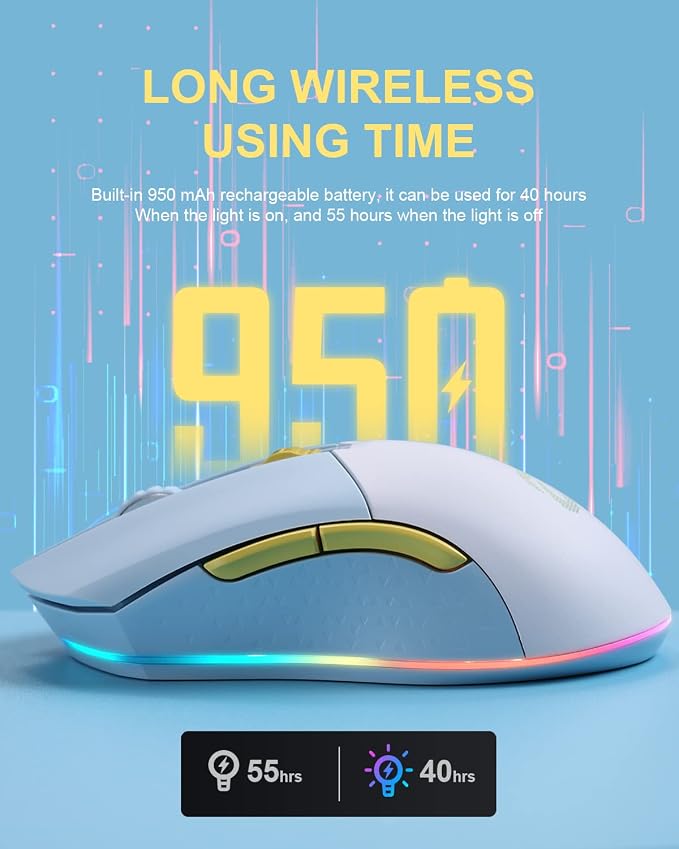 DAREU Wireless Wired Gaming Mouse Dual-Mode Rechargeable 7 Programmable Buttons