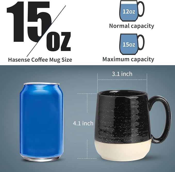 HASENSE Coffee Mugs Set of 4, 15 Ounce Ceramic Coffee Cups