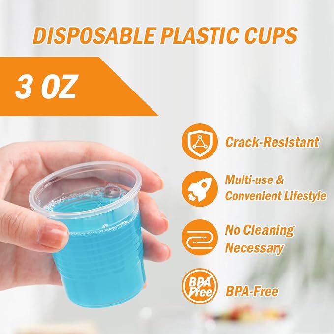 SIUQ 600 Pack 3 oz Clear Plastic Cups, Disposable Bathroom Mouthwash Cups |