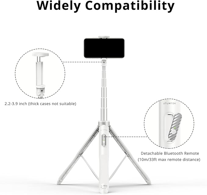 ATUMTEK 51" Selfie Stick Tripod, All in One Extendable Phone Tripod Stand