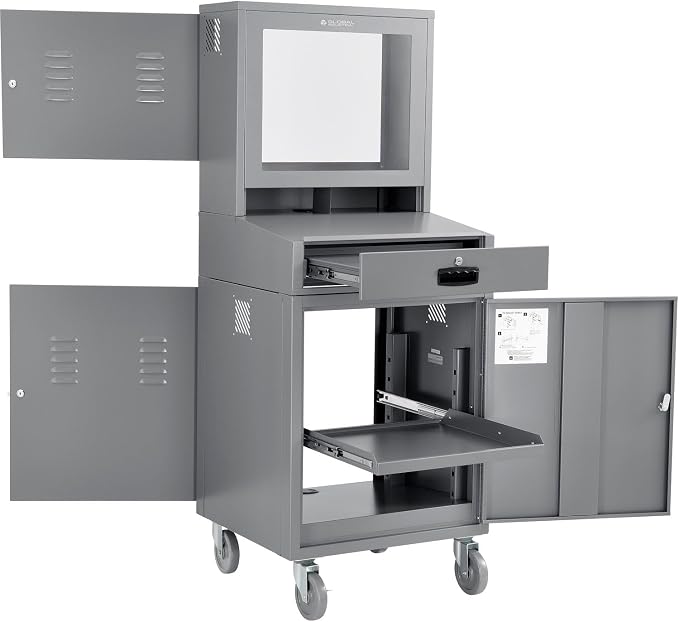 Global Industrial Mobile Security LCD Computer Cabinet Enclosure
