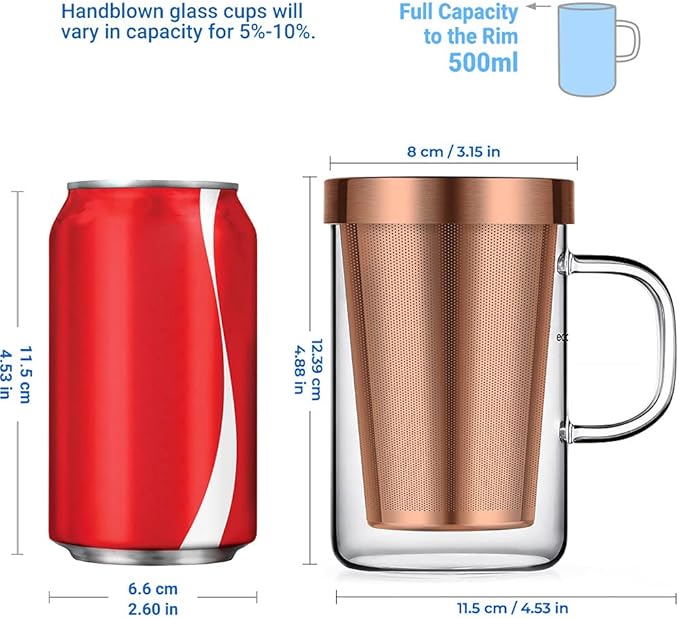 ecooe Tea Infuser Mug 16.9oz Glass Tea Cup