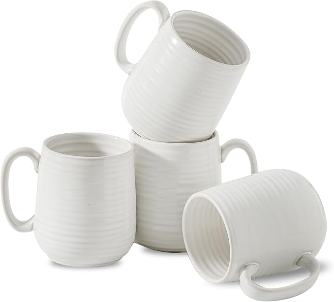 HASENSE Coffee Mugs Set of 4, 15 Ounce Porcelain Latte Mug Set