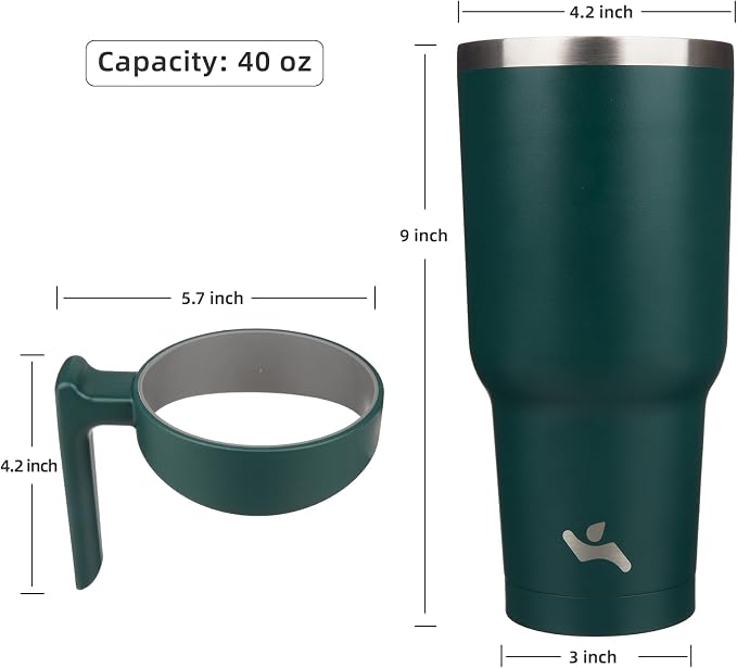 Konokyo 40 oz Tumbler with Handle and Straw, Insulated Travel Mug | Army Green;