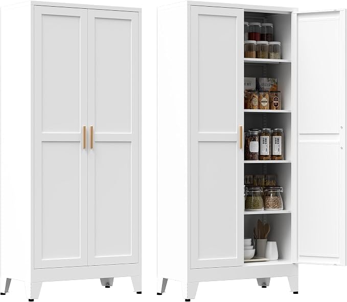 71” Tall Pantry Storage Cabinet, Kitchen Cabinets, Metal Cupboard