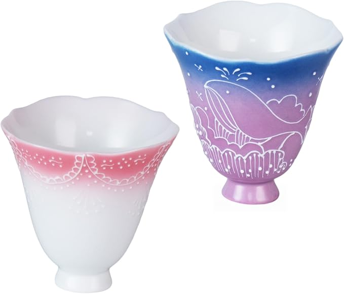 KAMMAK Ceramic Tea Cups Set of 2, 2 oz, Vintage Small Teacups, 696N | Hand