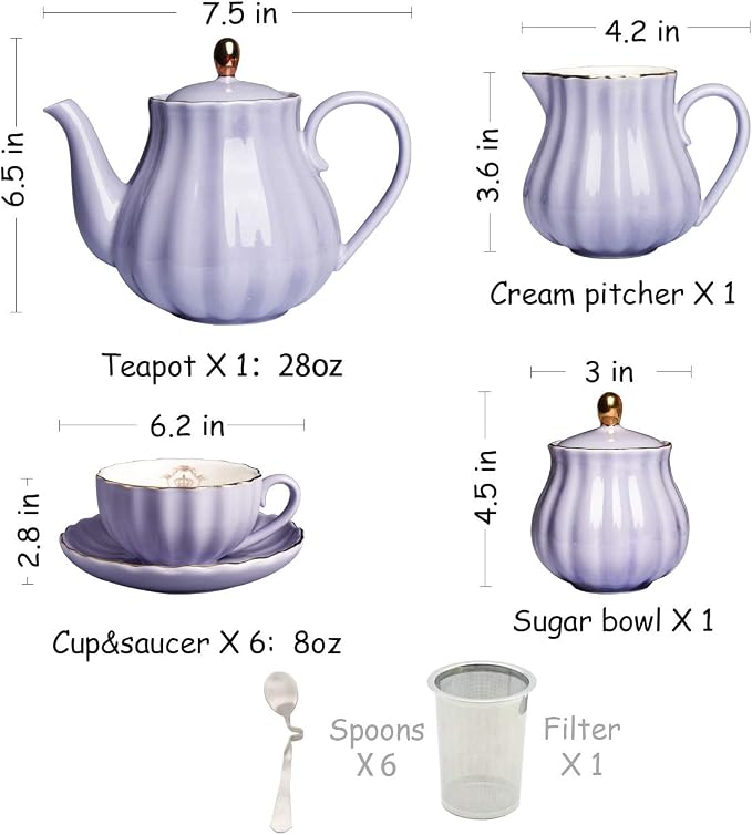 Porcelain Tea Sets British Royal Series, 8 OZ Cups& Saucer Service