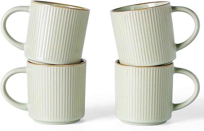 famiware Star Coffee Mug Set for 4, Handcrafted 12 oz Ceramic Stoneware Mugs