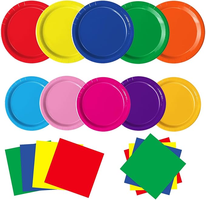 Oigco 60 PCS Colorful Paper Plates, Pastel Plates and Napkins, Rainbow