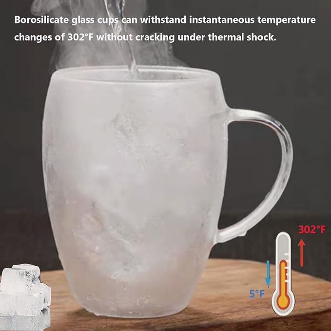 DINGPAI 4 Pack Double Wall Glass Coffee Mugs, 12oz Clear Coffee Cups | Heat