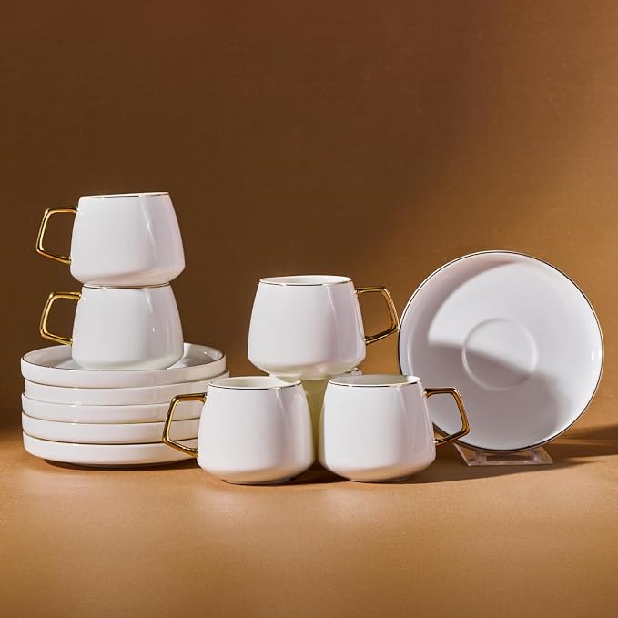 KARACA Saturn Gold Turkish Coffee Cup Set of 6, Espresso Cups