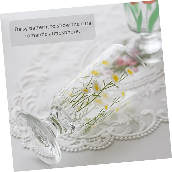 Daisy Set Vintage Romantic Glasses Cup Floral Glassware Daisy Drinking Glasses