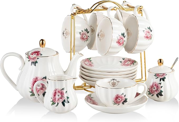 Sweejar Porcelain Tea Sets British Royal Series, 8 OZ Cups & Saucer Service