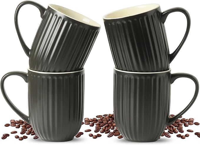 HASENSE 16oz Ceramic Coffee Mugs Set of 4, Modern Lightweight, Tea & Cocoa