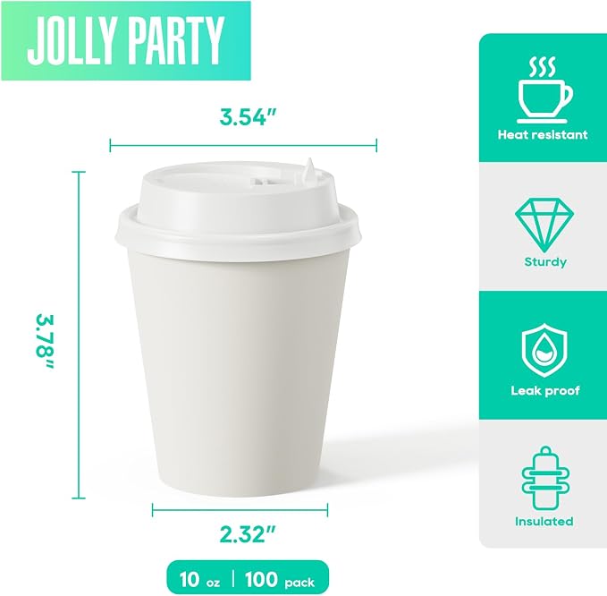 JOLLY PARTY 10 oz Paper Coffee Cups, Disposable Paper Coffee Cup