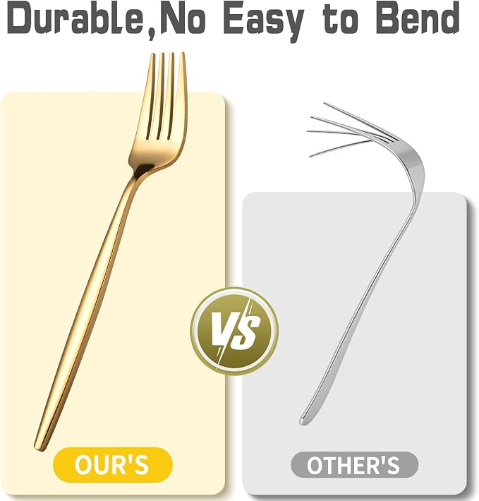 60-Piece Gold Silverware Set for 20, Food Grade Stainless Steel Flatware Set