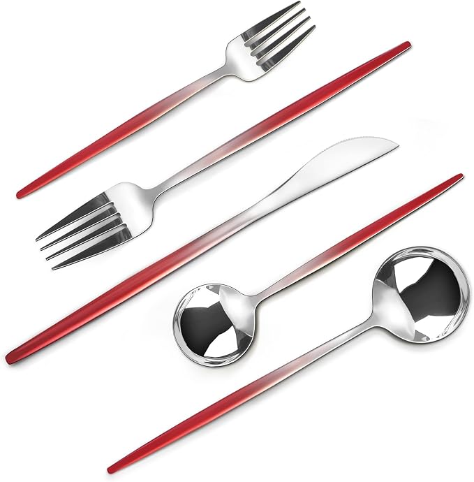 VANVRO Gradient Red Silverware Set, 20-Piece Stainless Steel Flatware Set