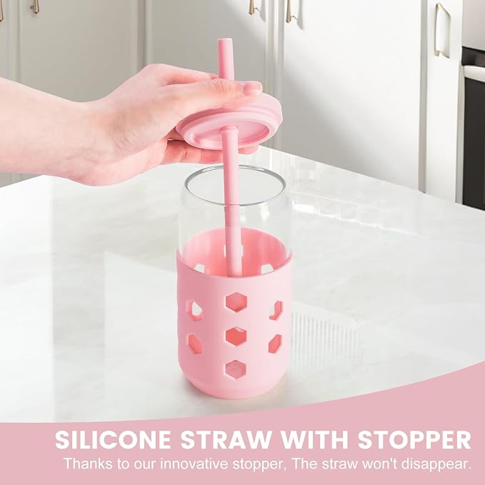 Mrsdry 16 oz Glass Cups with Lids and Straws