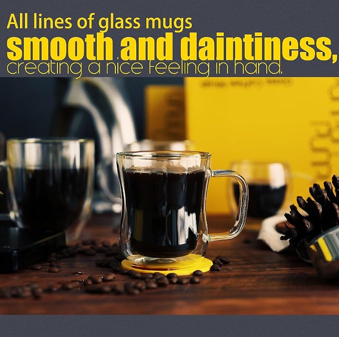 PunPun Coffee 12oz.350ml Glass Mugs Espresso Cups Coffee Glass Cups Champagne
