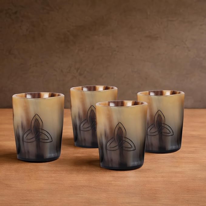 Handicrafts Home Viking Horn Shot Glasses Set of 4, Handmade Natural Ox Horn