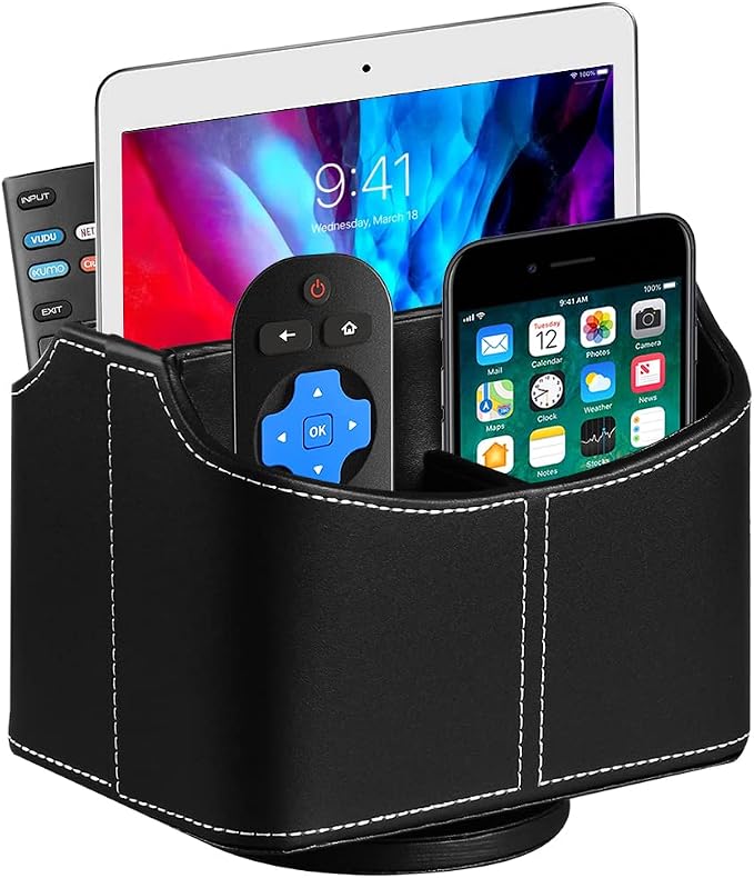 Leather 360° Spinning Remote Control Holder, Pencil Pen Holder
