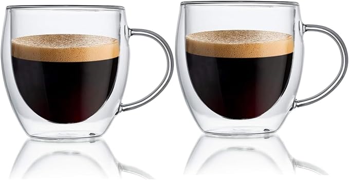 Espresso Cups Set Of 2 8 Oz, Double Walled Glass Coffee Mugs