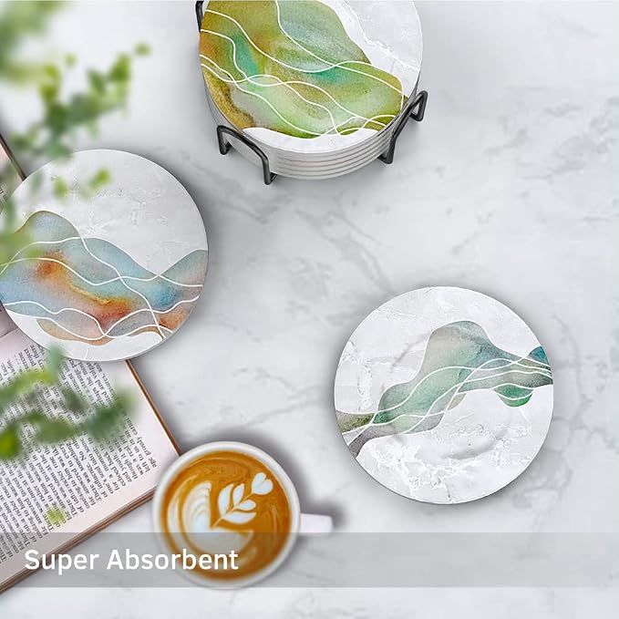 UMIRRO Absorbent Ceramic Stone Coasters Set of 6