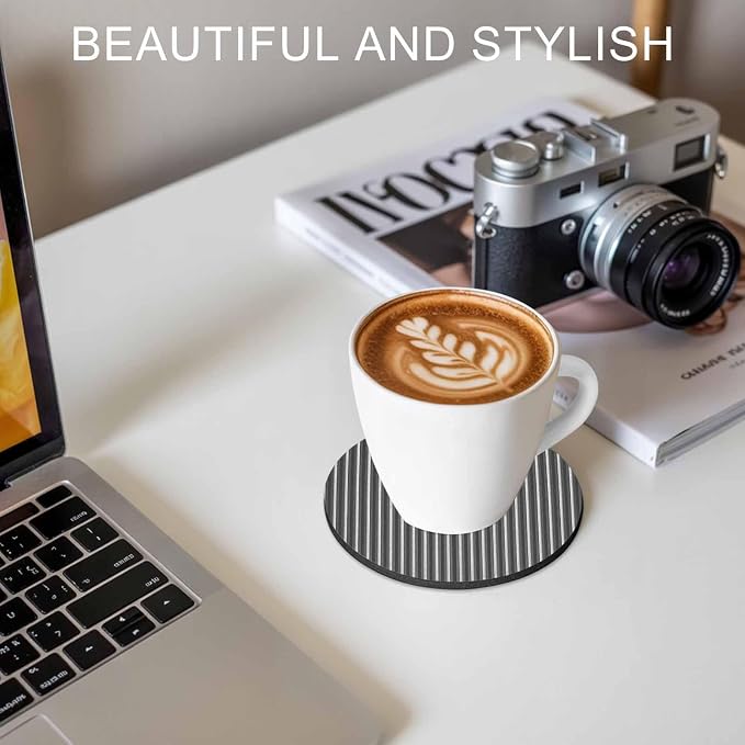 Geometric Grey Coasters Set of 2, Abstract Contemporary Minimalist Line Soft