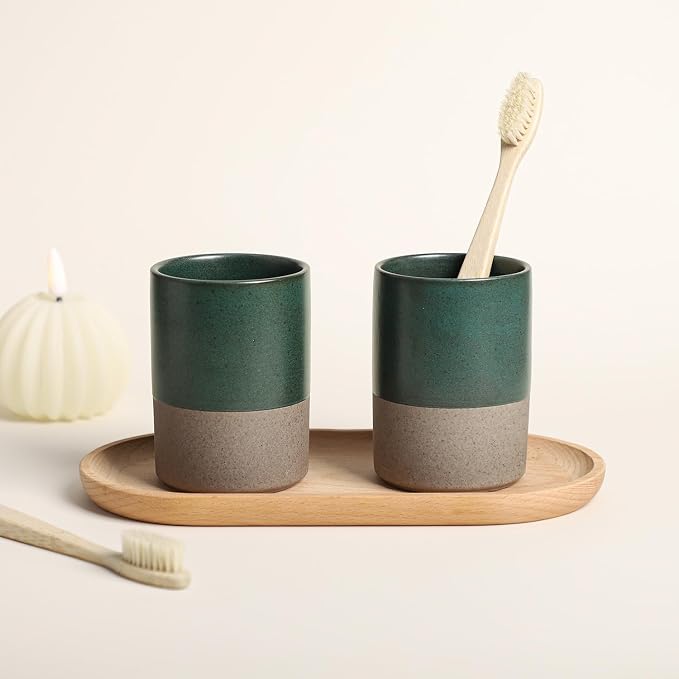 Gaolinci 2 Pcs Vintage Stoneware Style Ceramic Mouthwash Cups, Bathroom