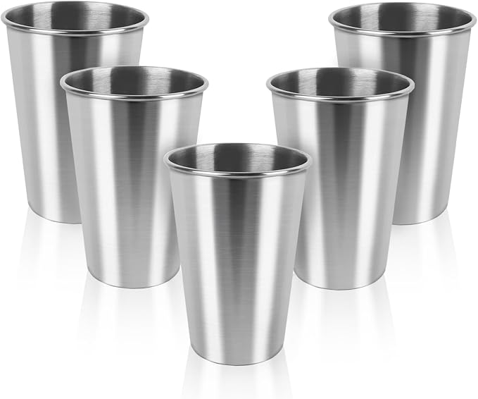 5 Pack Stainless Steel Cups, 17oz Metal Drinking Glasses, Suitable