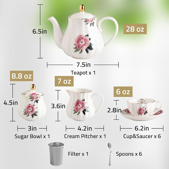 Sweejar Porcelain Tea Sets British Royal Series, 8 OZ Cups & Saucer Service