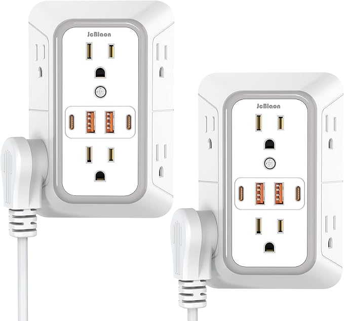 2 Pack Wall Charger, Surge Protector 6 Outlet Extender Multi Plug Wall Outlets