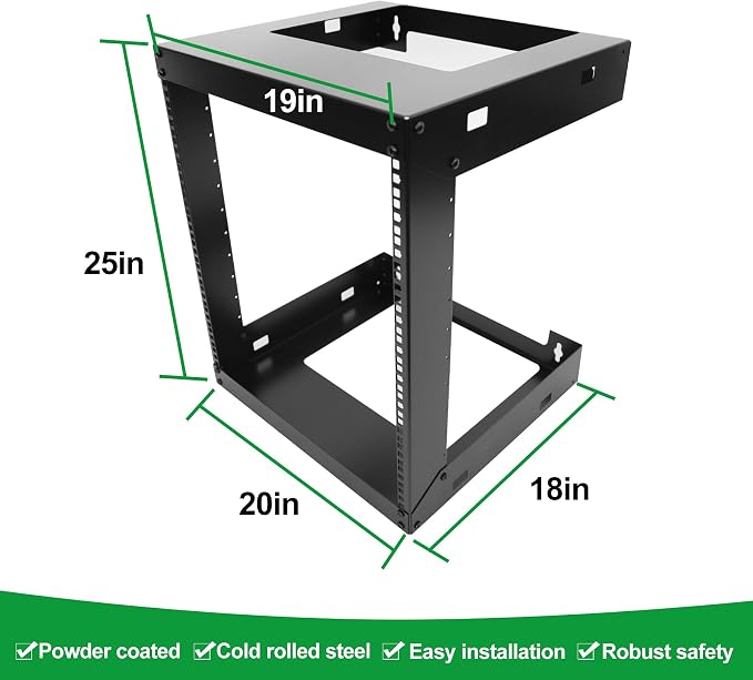 12U Wall Mount Open Frame 19 Inch Server Equipment Rack Wall Mountable Heavy