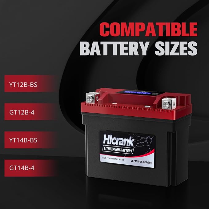 YT12B-BS Lithium 12V 6Ah 360CCA LiFePO4 Motorcycle Battery, Powersports Battery