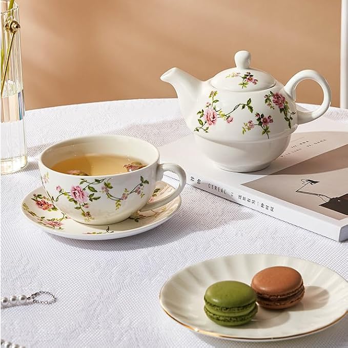 Coloch Tea for One Set, Porcelain Teapot Cup and Saucer Set