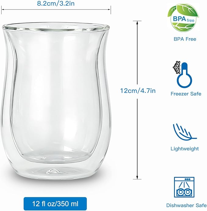 Easyworkz Double Walled Glass Coffee Mugs, Cocktails & All Beverages